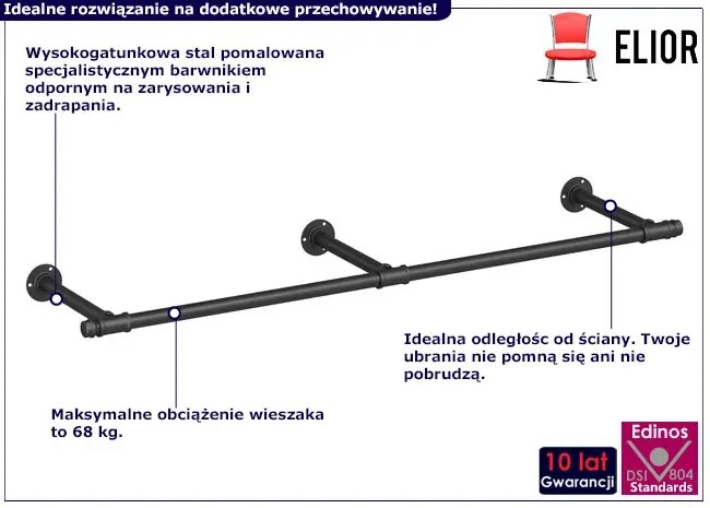 Czarny stalowy drążek wieszak na ubrania B6-F62