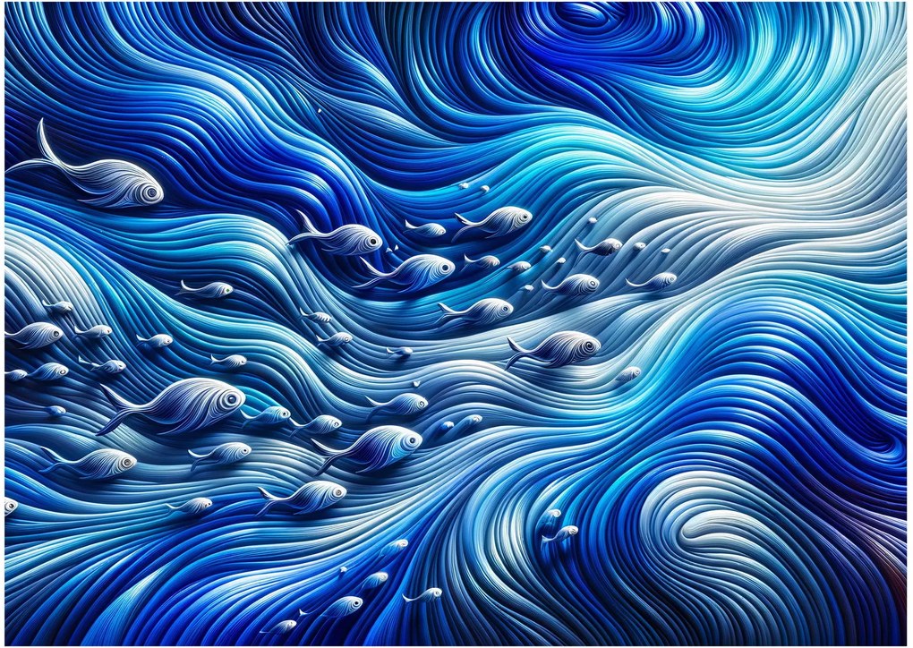 Obraz na szkle – Ryby w falach (70x50 cm)