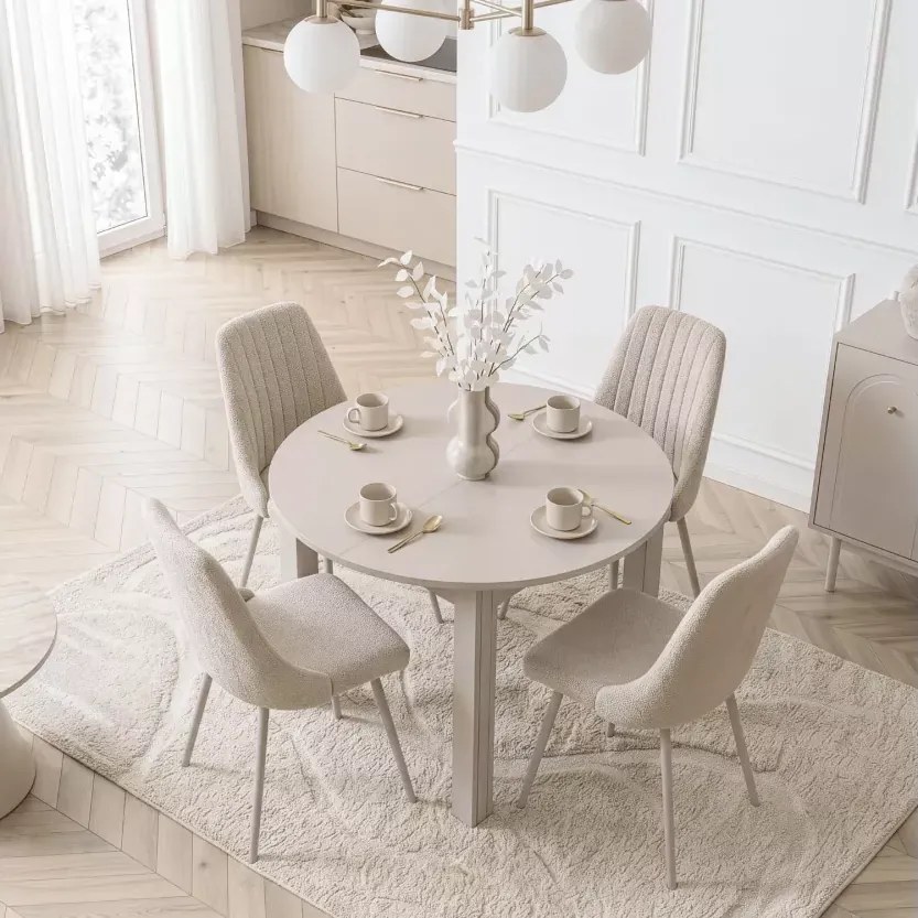 Okrągły stół rozkładany Confetti do jadalni i salonu, blat laminowany