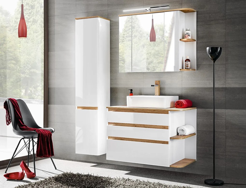 Szafka łazienkowa PLATINUM 840 94 cm biała z lustrem COMAD