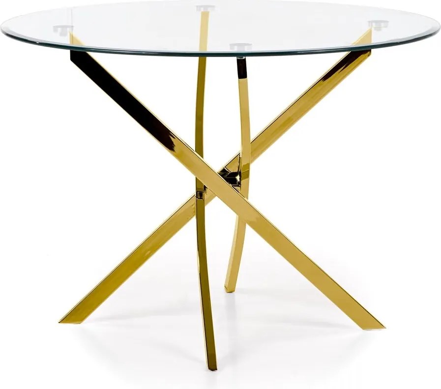 Szklany stół w stylu glamur Raymond na złotych nogach