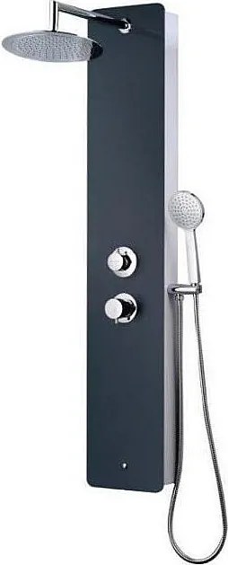 Kolumna prysznicowa hydromasażowa Rousseau Eris antracytowa szara, szkło bezpieczne, ceramiczny mieszacz, regulowana głowica Ø240 mm