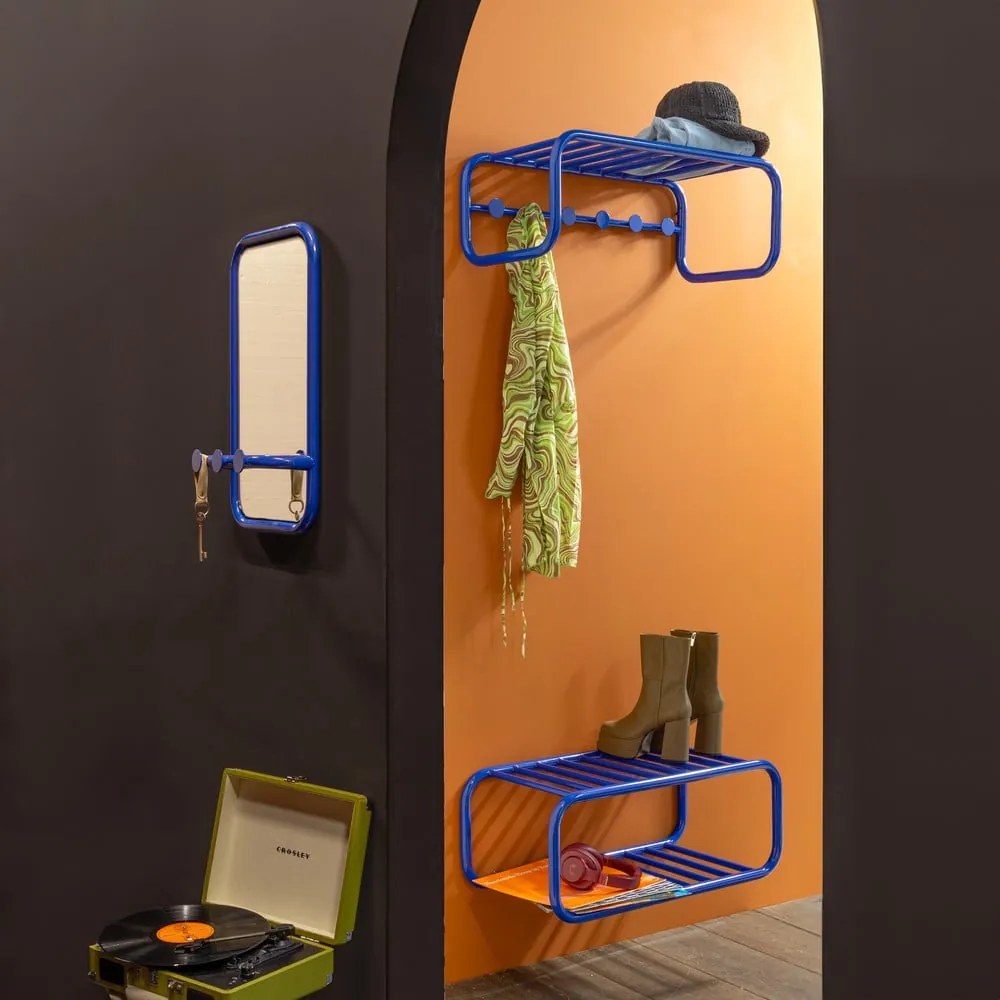 Niebieski metalowy panel z wieszakami do przedpokoju 35x60x11 cm Retro – Spinder Design