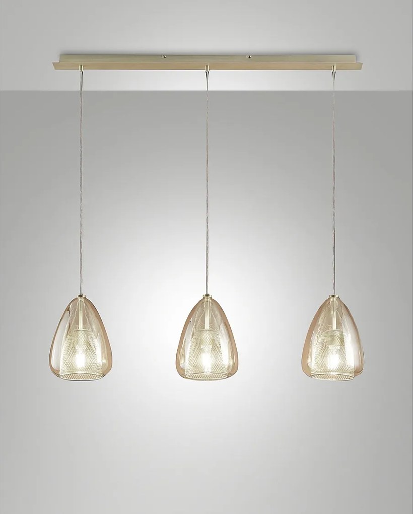Lampa wisząca Britton z metalu i szkła borokrzemianowego, kolor bursztynowy, gniazdo E27, 3 x 40 W, nowoczesny i elegancki design do wnętrz, IP20