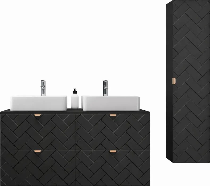 Czarny komplet do łazienki słupek i 2 szafki pod umywalkę 60 R7-S05