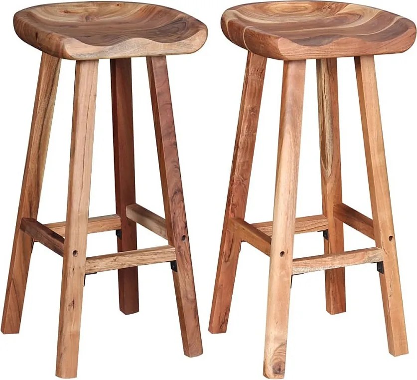 Zestaw 2 Stołków Barowych z Litego Drewna Akacjowego, Naturalne Matowe Wykończenie, Współczesny Design i Unikalne Rzemiosło