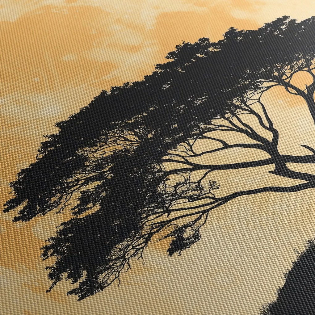Obraz – Drzewo w złotej pełni księżyca II. (z zegarem) (90x30 cm)