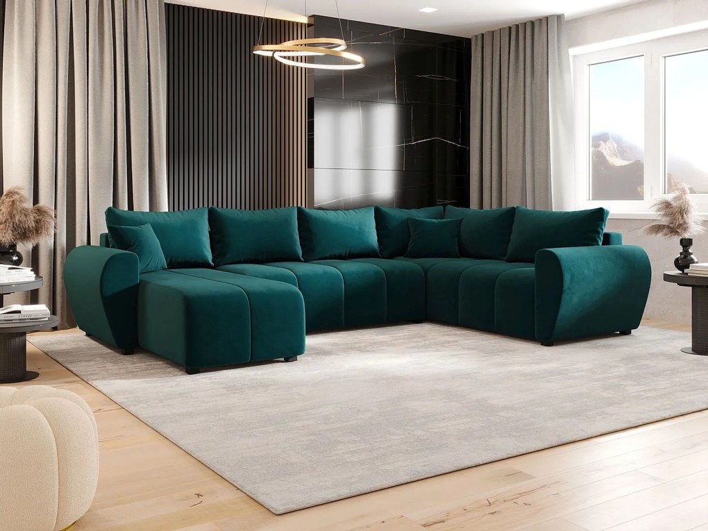 BEDANTE narożnik w kształcie U MOLISA U PLUS Itaka 39 prawa turkusowy z funkcją spania sofa w kształcie litery U z pojemnikiem na pościel