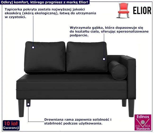 Czarny szezlong z poduszkami - Elenor