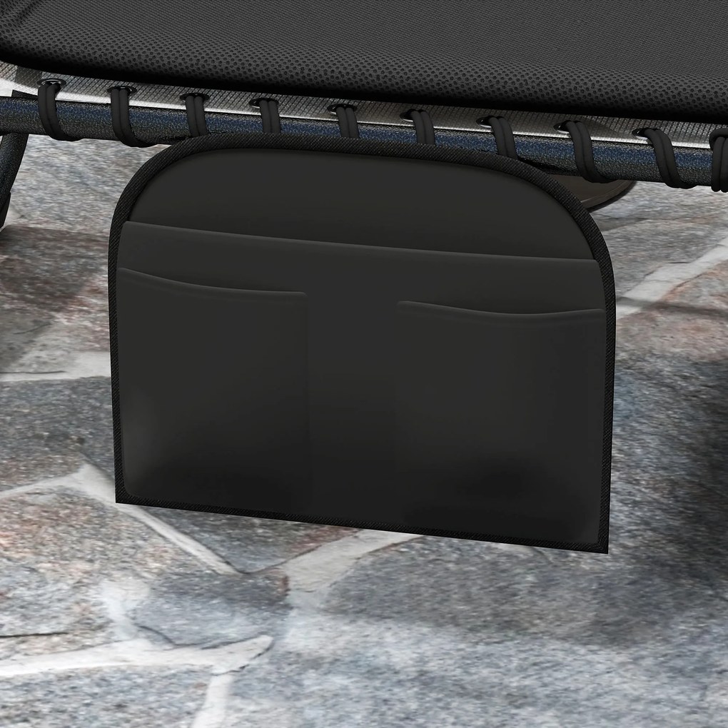 Outsunny Zestaw 2 leżaków składanych z poduszką, 5-stopniowo regulowane oparcie, kieszeń boczna, czarny | Aosom PL