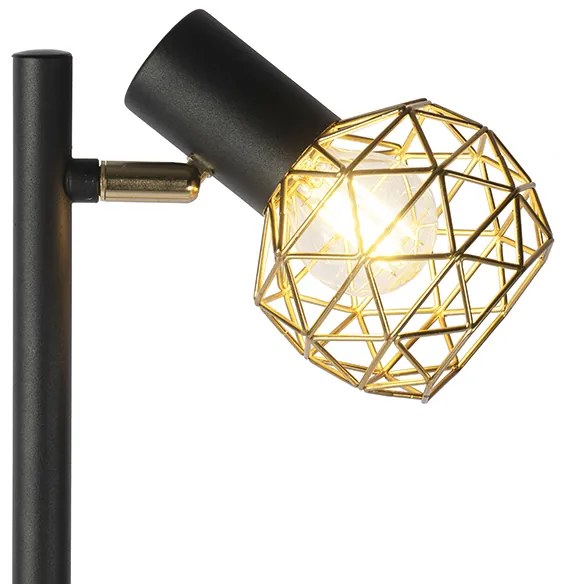 Designerska lampa stojąca czarna ze złotem 3-światłowa regulowana - Mesh Nowoczesny Oswietlenie wewnetrzne