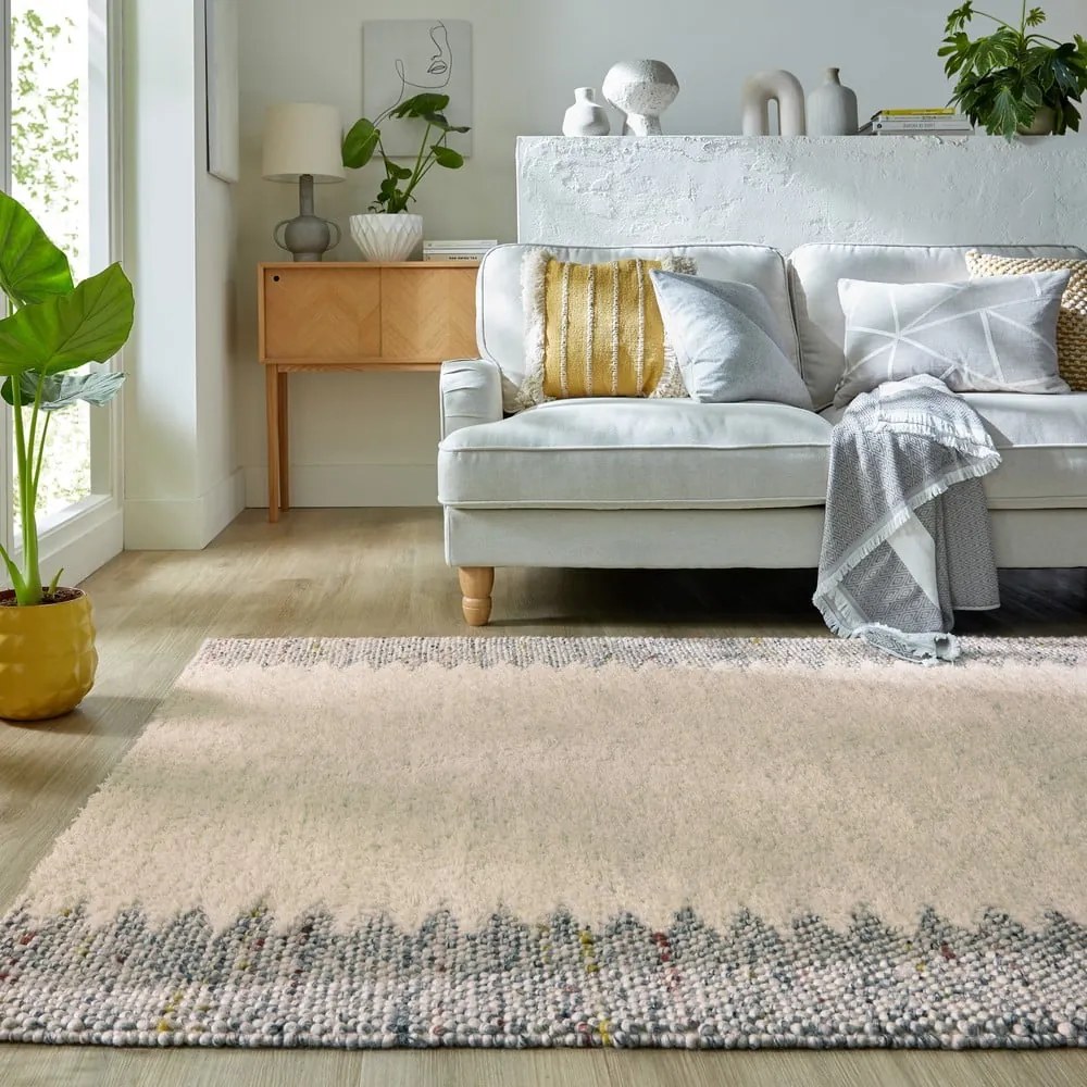 Szaro-kremowy dywan z mieszanki wełny tkany ręcznie 120x170 cm Minerals Border – Flair Rugs