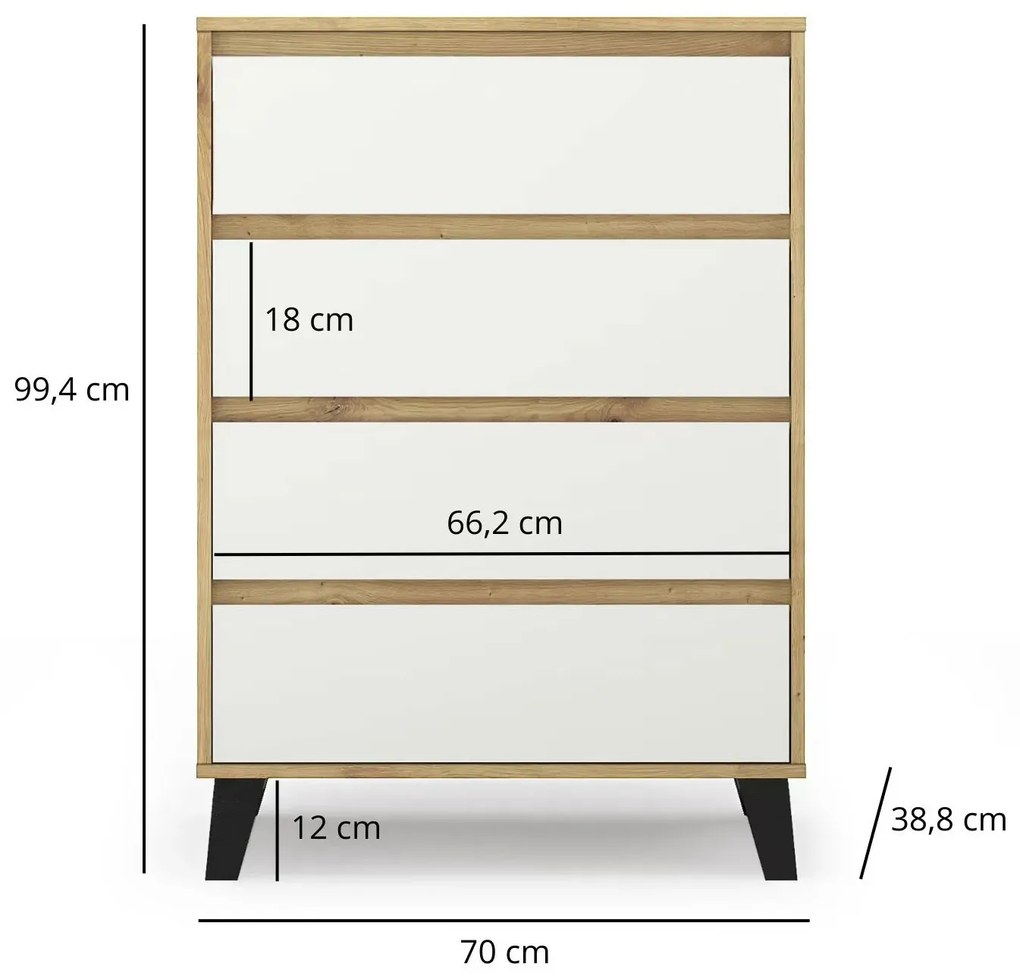 Minimalistyczna komoda na czarnych nóżkach dąb artisan + biały F3-E67