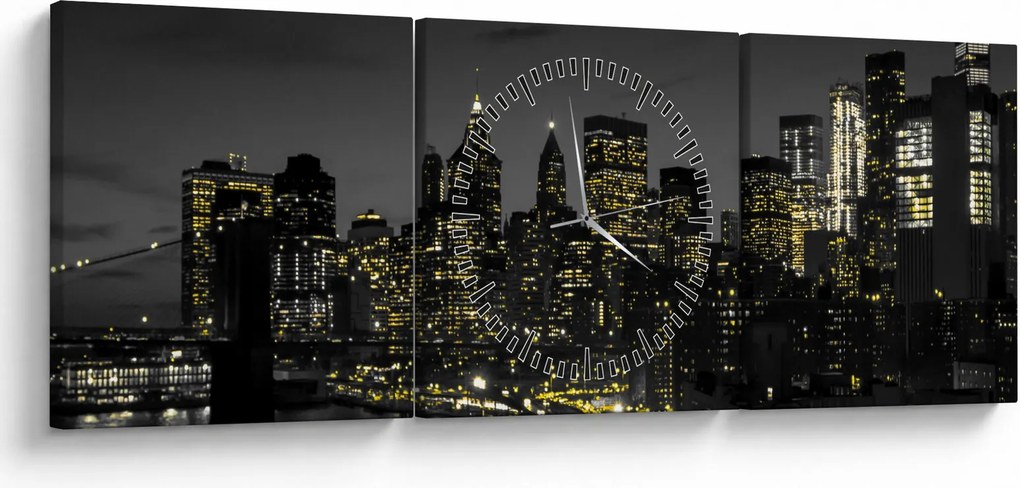 Obraz nocnej metropolii (z zegarem) (90x30 cm)
