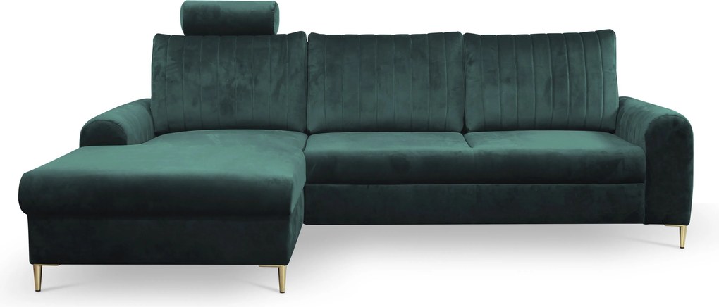 Masseno Narożnik VERONA z funkcją spania i pojemnikiem na pościel, Rozkładana sofa - Zielony, VELLUTO JUNGLE GREEN 27