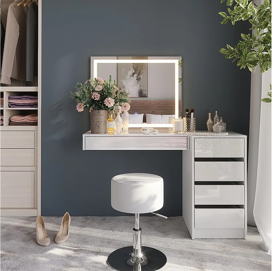 Stół do toalety biały/biały wysoki połysk 120x50.1x76 sherry