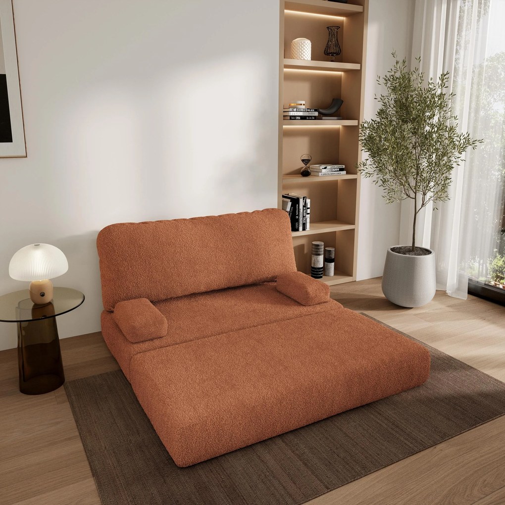 Masseno Sofa piankowa KESTE z funkcją spania, Kanapa z pianki do salonu, Bezmontażowa, Tkanina bucle – Miedziany QUELLE 54