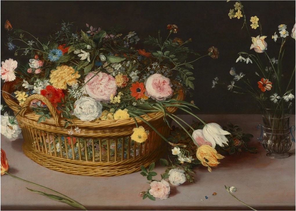 Obraz - Jan Brueghel the Elder, Flowers in a Basket and a Vase, reprodukcje (70x50 cm)