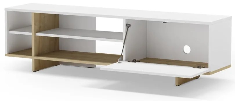 Biała szafka pod TV w dekorze dębu 160x44 cm Cequoia – Marckeric