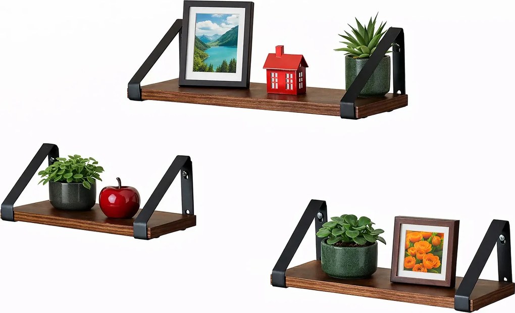 Zestaw 3 sztuk półek ściennych industrialnych G6-E33