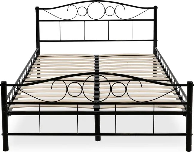 Łóżko Metalowe 140x200 cm ze Stelażem Dwuosobowe GRIFFIN Czarne Loft