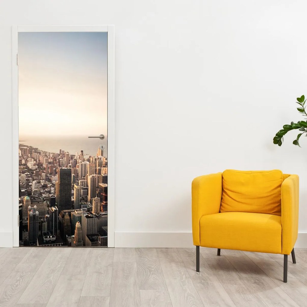 Fototapeta na drzwi - Zachód Słońca nad miastem (95x205cm)