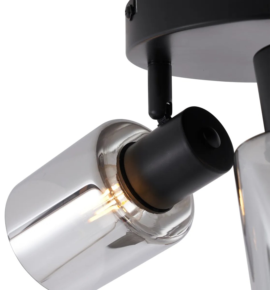 Nowoczesna lampa sufitowa czarna z okrągłym przydymionym szkłem 3-źródła światła - Cilin Nowoczesny Oswietlenie wewnetrzne