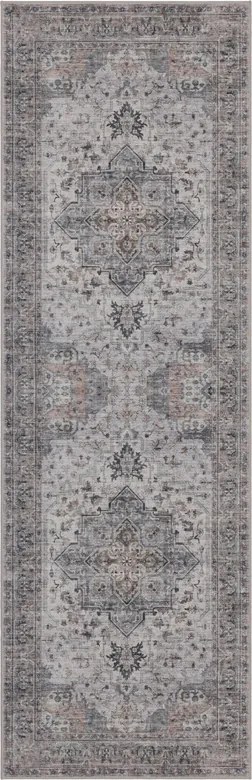 Dywan vintage INKA Klasyczny Medalion z Efektem Postarzenia Beżowo-Szary 80 cm x 250 cm
