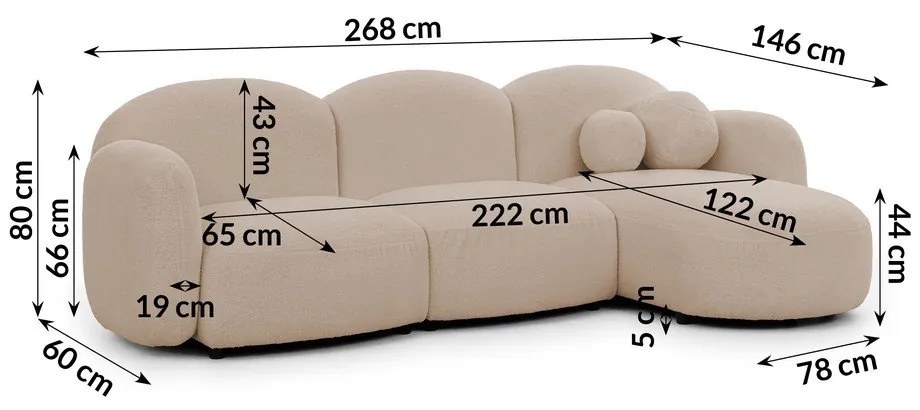 Jasnobrązowy narożnik z materiału bouclé (prawostronny/z szezlongiem) Orbit – Ropez