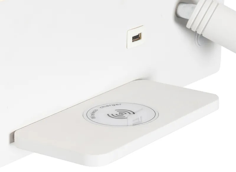 Zestaw 2 lamp ściennych białych z LED z USB i ładowarką indukcyjną - Riza Nowoczesny Oswietlenie wewnetrzne