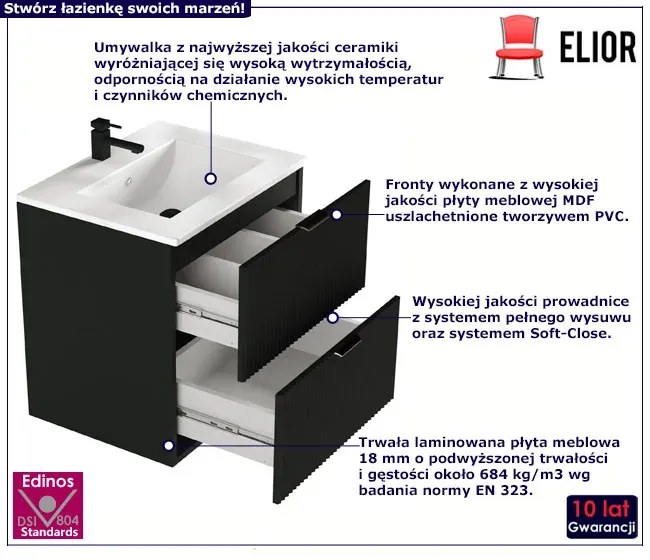 Czarna nowoczesna szafka wisząca z umywalką N2-R85