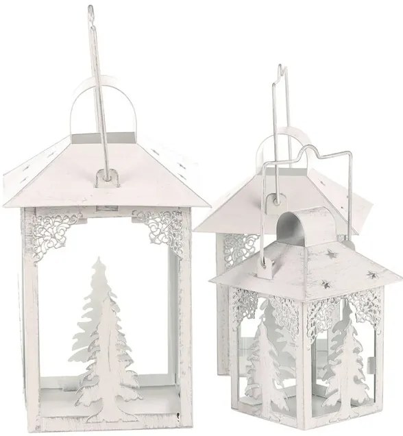 Zestaw latarni metalowych Choinki 3 szt., biały