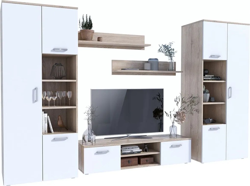 Meblościanka biała + dąb sonoma P5-M05