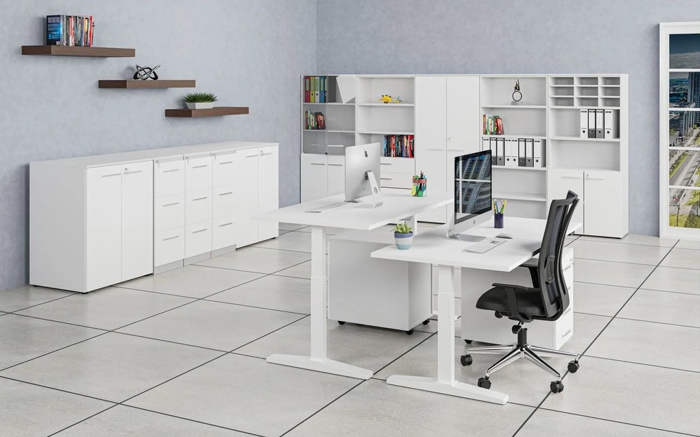 Szafa biurowa z drzwiami niskimi PRIMO WHITE, 800 x 500 x 1781 mm, biały