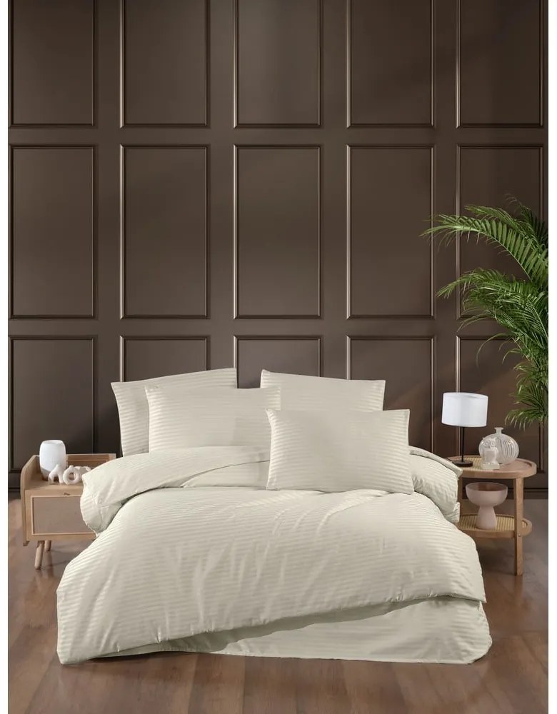 Kremowa adamaszkowa pościel dwuosobowa z prześcieradłem/4-częściowa 200x220 cm – Mila Home