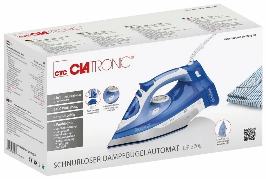 Clatronic DB 3706 bezprzewodowe żelazko parowe