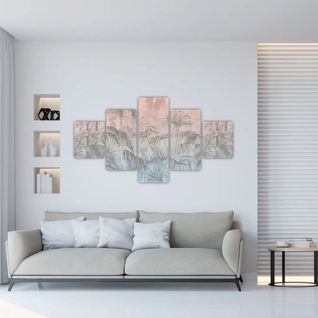 Obraz - Tropikalne rośliny na ścianie (125x70 cm)