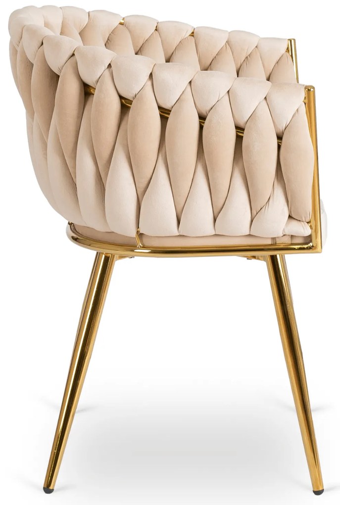 Krzesło Tapicerowane Plecione do Salonu CAPI Kremowe Welurowe do Toaletki Nowoczesne Glamour