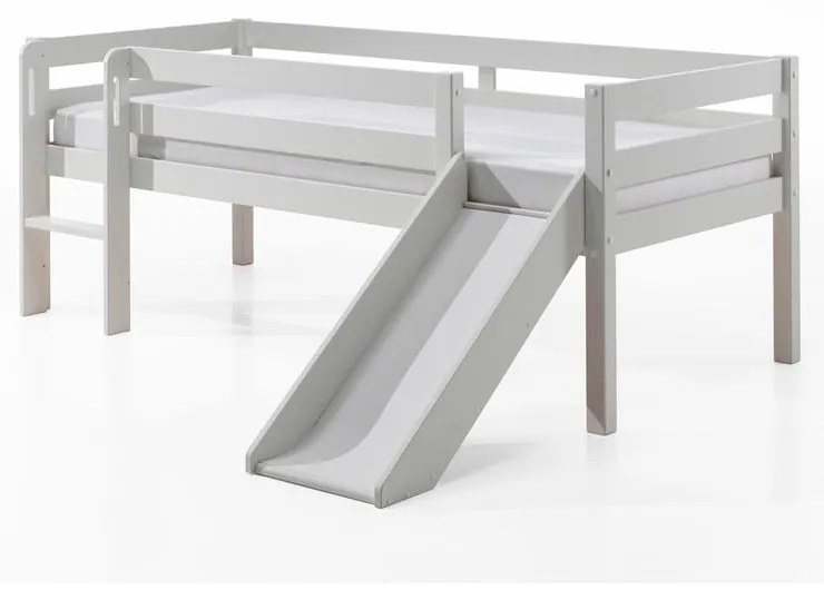Białe podwyższone łóżko dziecięce ze zjeżdżalnią Vipack Pino, 90x200 cm