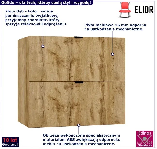 Szafka łazienkowa z 2 szufladami złoty dąb 60cm - Olia 10X