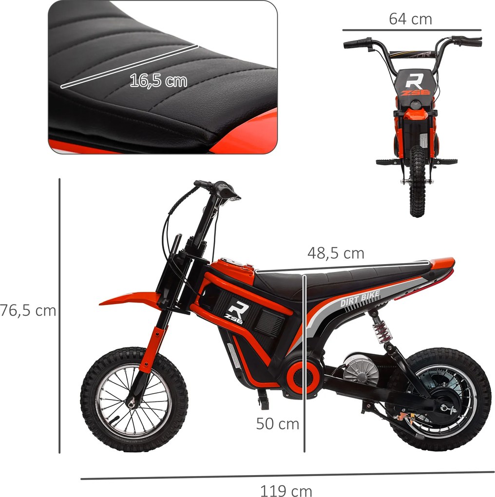 HOMCOM Elektryczny Motocykl dla Dzieci, 24V z Klaksonem, Światłem, Dźwignią Gazu, 8-16 km/h, 8-12 Lat, Czerwony
