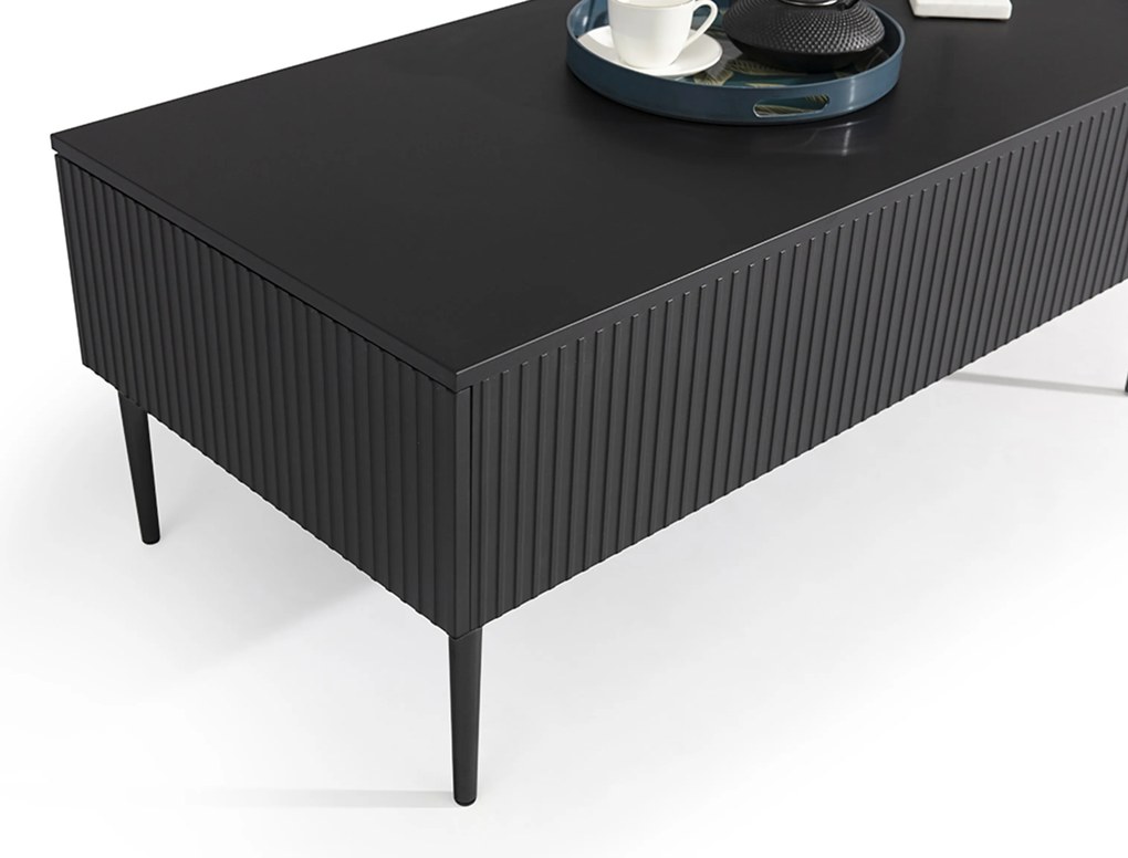 Stolik kawowy Nicole 120 cm z szufladami i metalowymi nogami - czarny mat / czarne nóżki