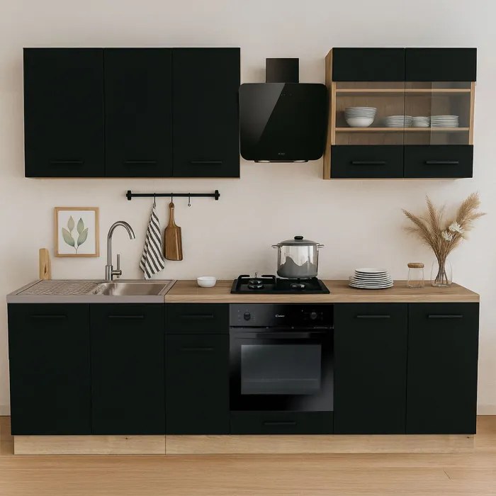 Zestaw Mebli Kuchennych MODERN 260 cm Czarny Loftowy