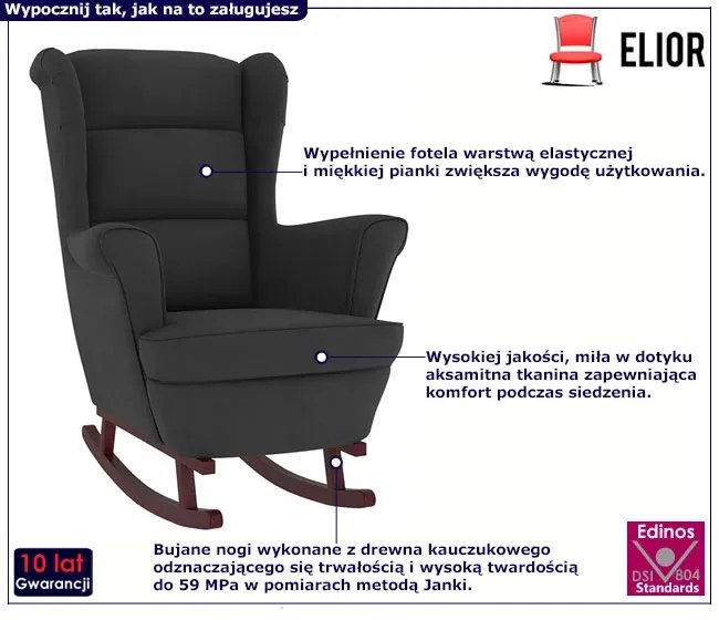 Czarny klasyczny fotel bujany do salonu - Erato