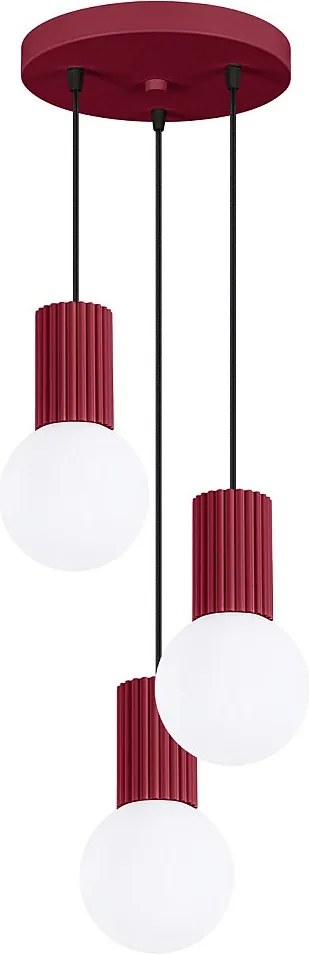 Lampa Wisząca Nowoczesny Halo, Aluminium/Szkło - 3 Źródło - L.25 X H.125 Cm - Burgund