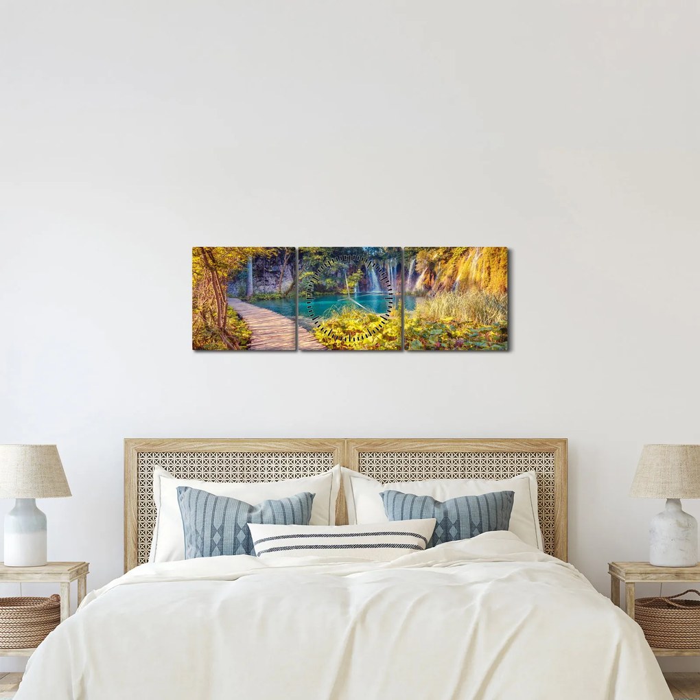 Obraz - Jeziora Plitwickie, Chorwacja (z zegarem) (90x30 cm)