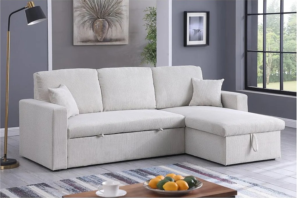 Narożnik sztruksowy "Alain" - 3-osobowy - beżowy