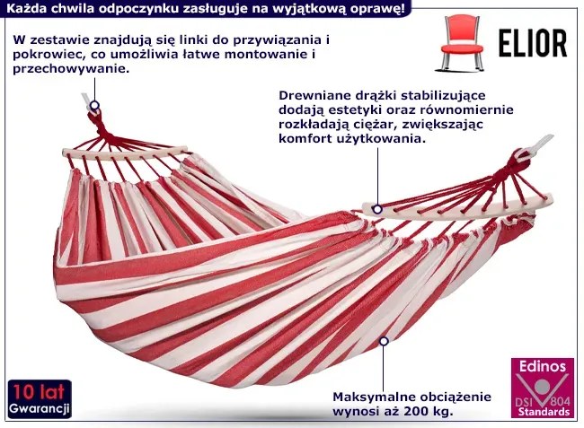 Klasyczny hamak ogrodowy w paski B5-D49