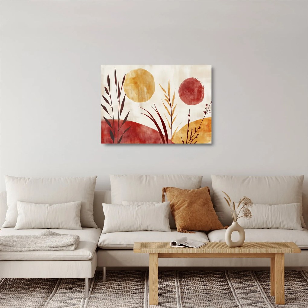 Obraz na szkle - Rośliny i okręgi (70x50 cm)