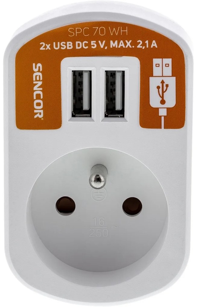 Retlux RPC 70 WH Gniazdo biały, 2x Sencor USB